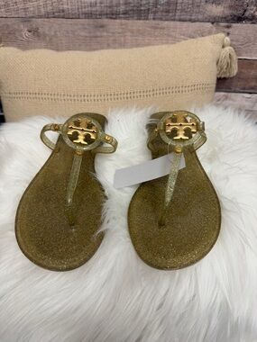Tory Burch Mini Miller Gold Glitter Jelly Thong Sandals 9